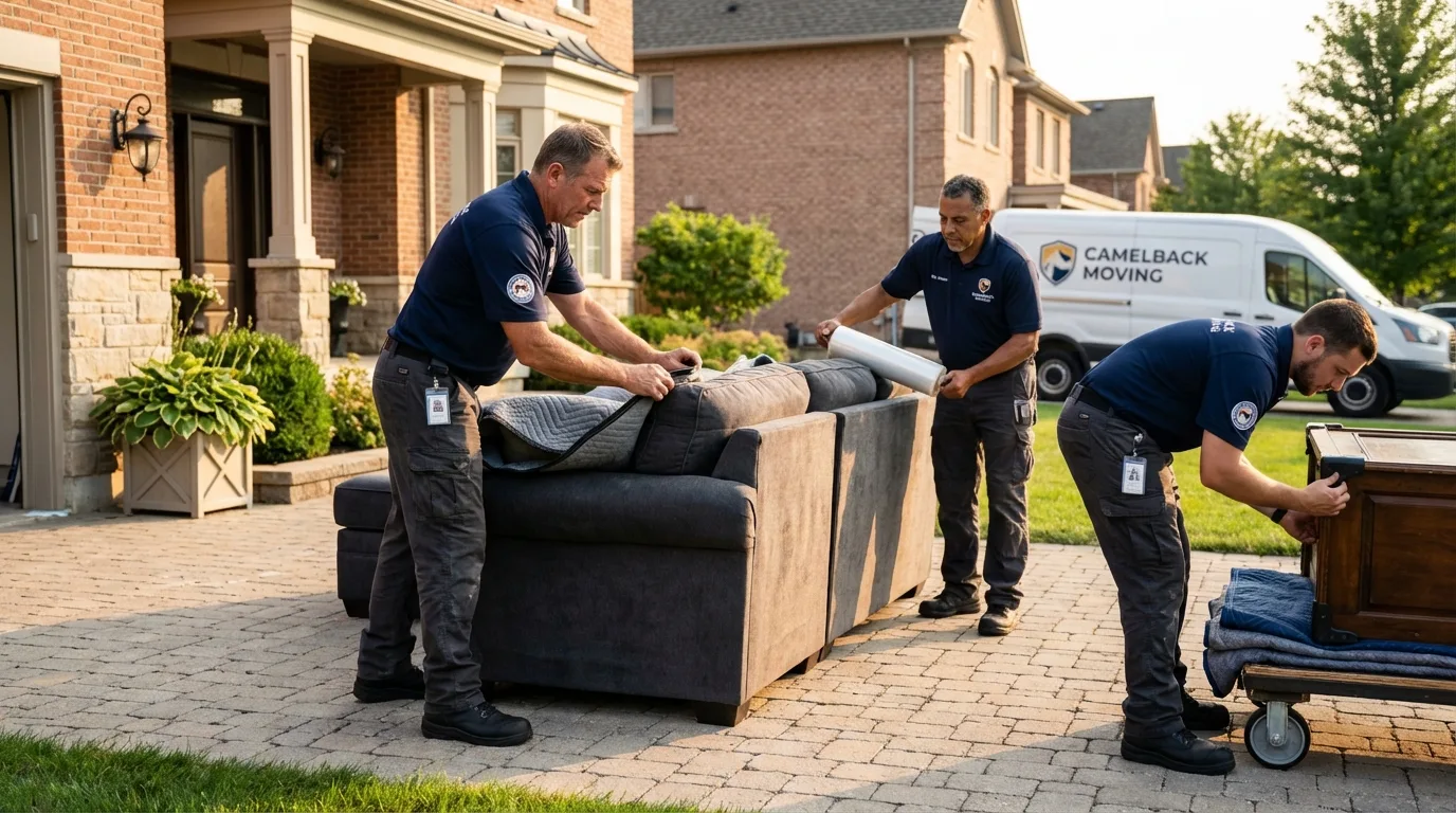 Large estate moving crew wrapping furniture in Herald, CA